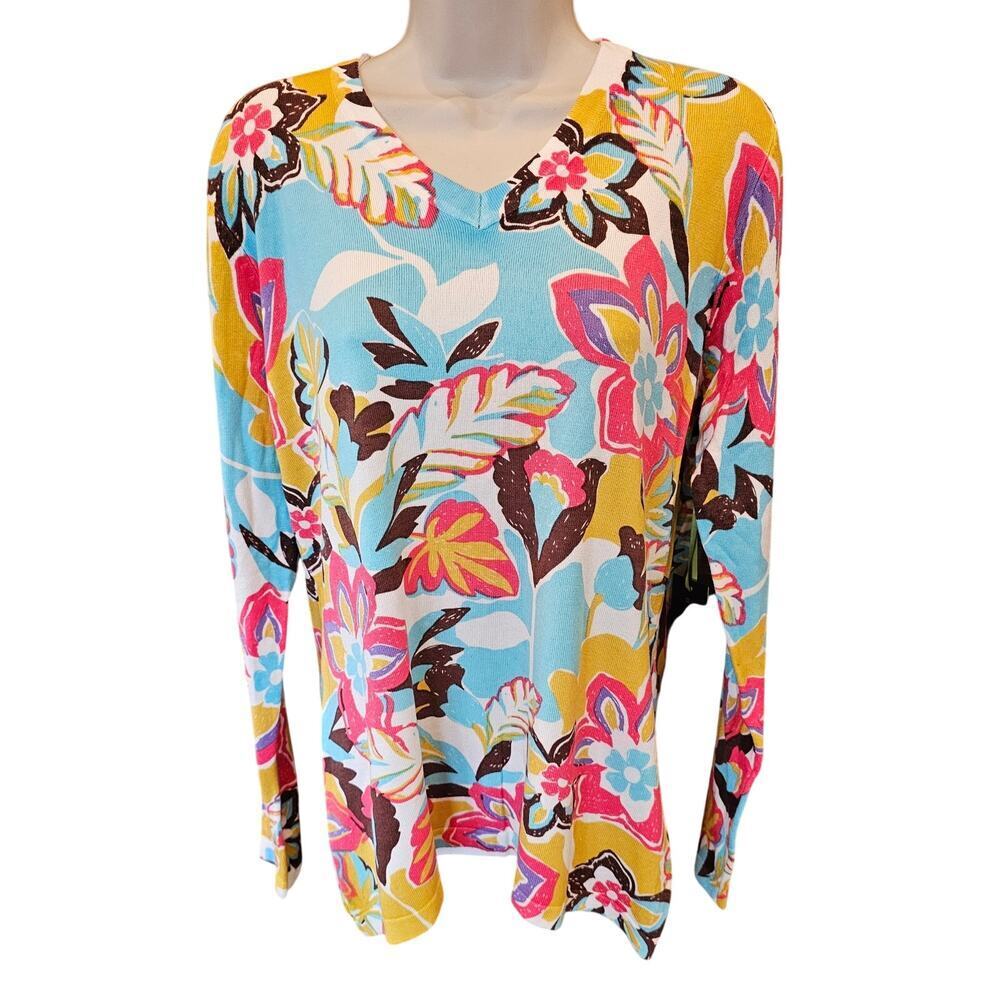 NWT Trisha tyler bright colorful floral cottagecore pull over sweater winter M